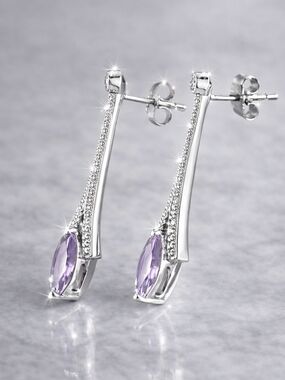 Silver Drop Earrings with Purple Amethyst